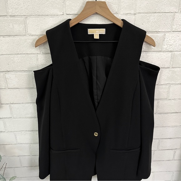 MICHAEL Michael Kors Black Cold Shoulder Single Button Jacket Blazer - Picture 2 of 12